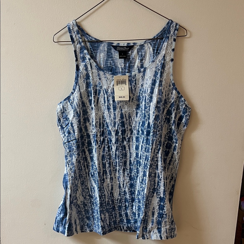 NWT Lucky Brand Indigo and White Patterned Tank Top